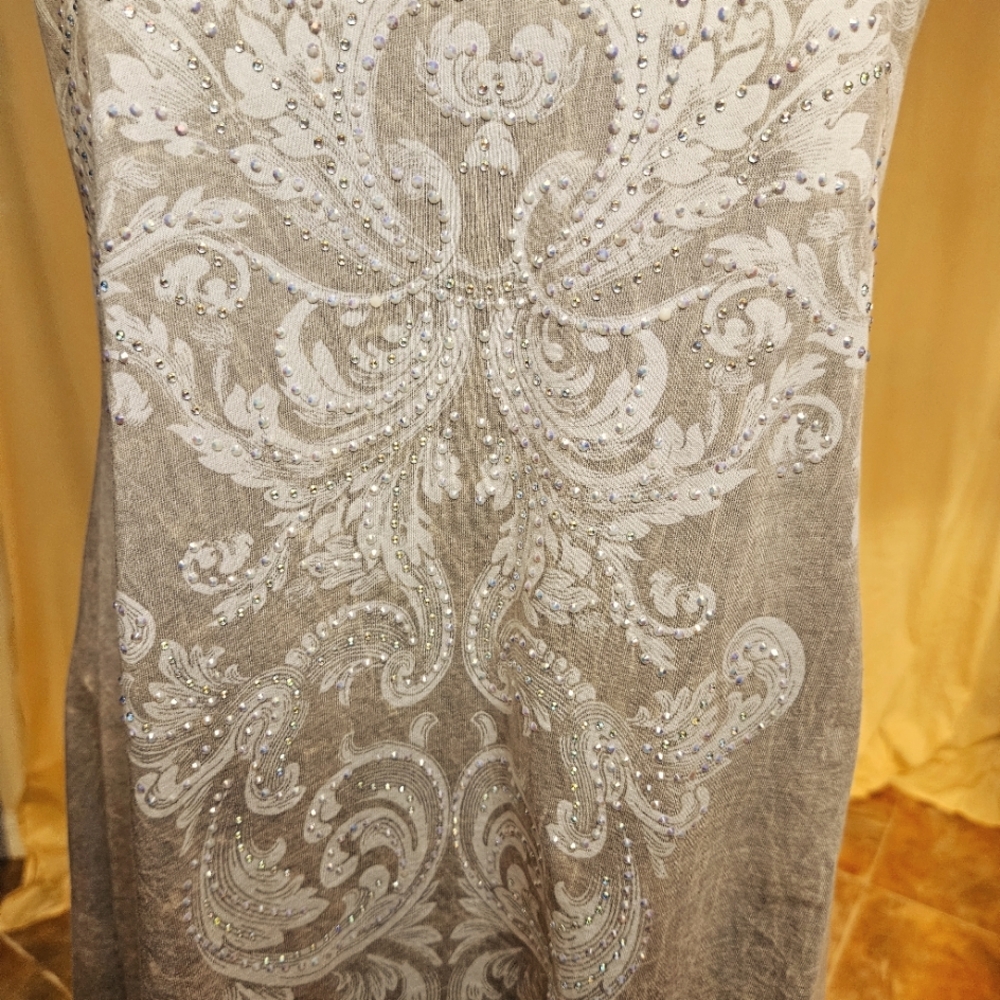 Vocal Silver and Tan Tunic Top with Chic Design - Picture 9 of 15